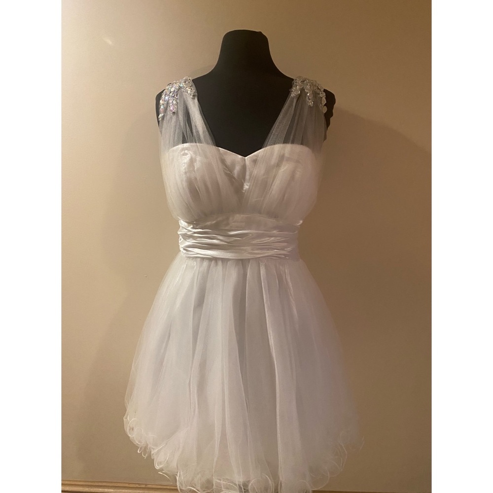 White Tulle & Gemstone Mini Dress | Size L